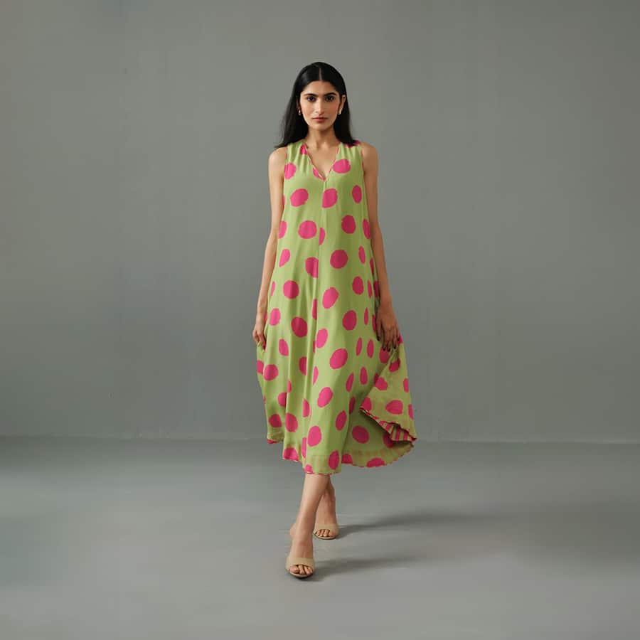Orchid Polka Dress Green