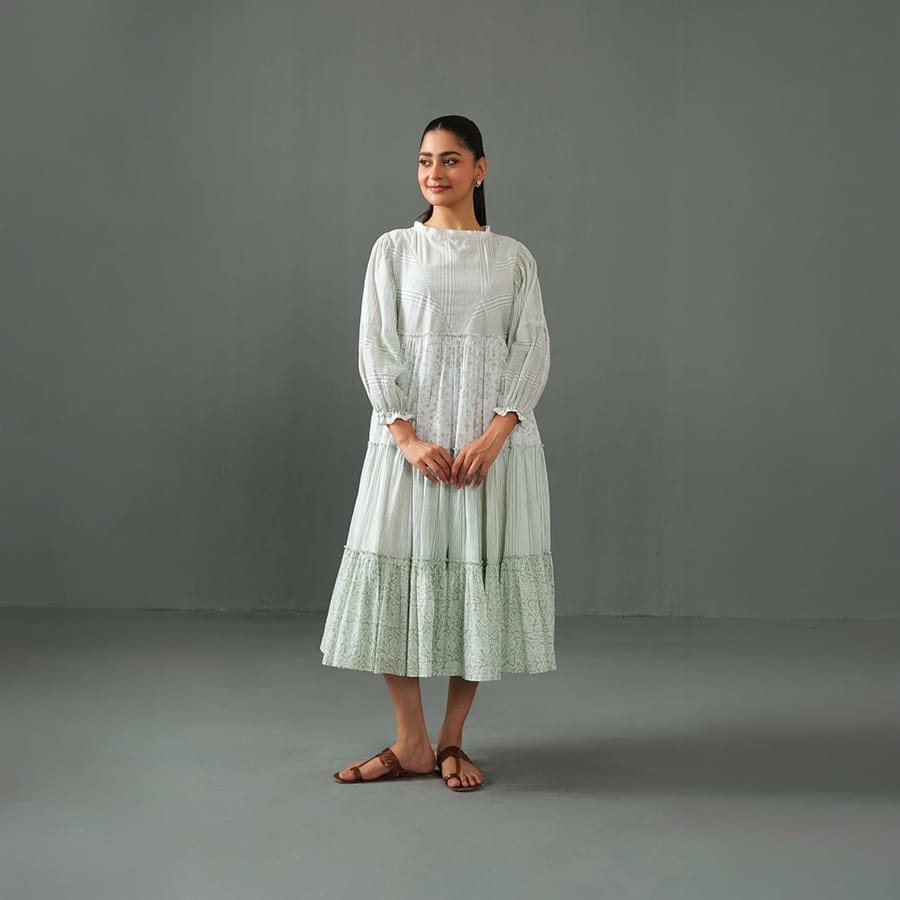 Megan Block Print Dress Green