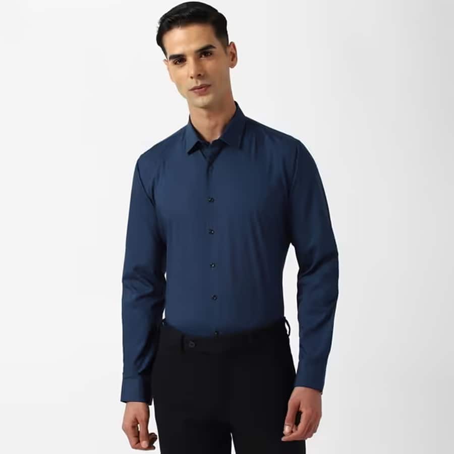 Men Slim Fit Shirt with Spread Collar