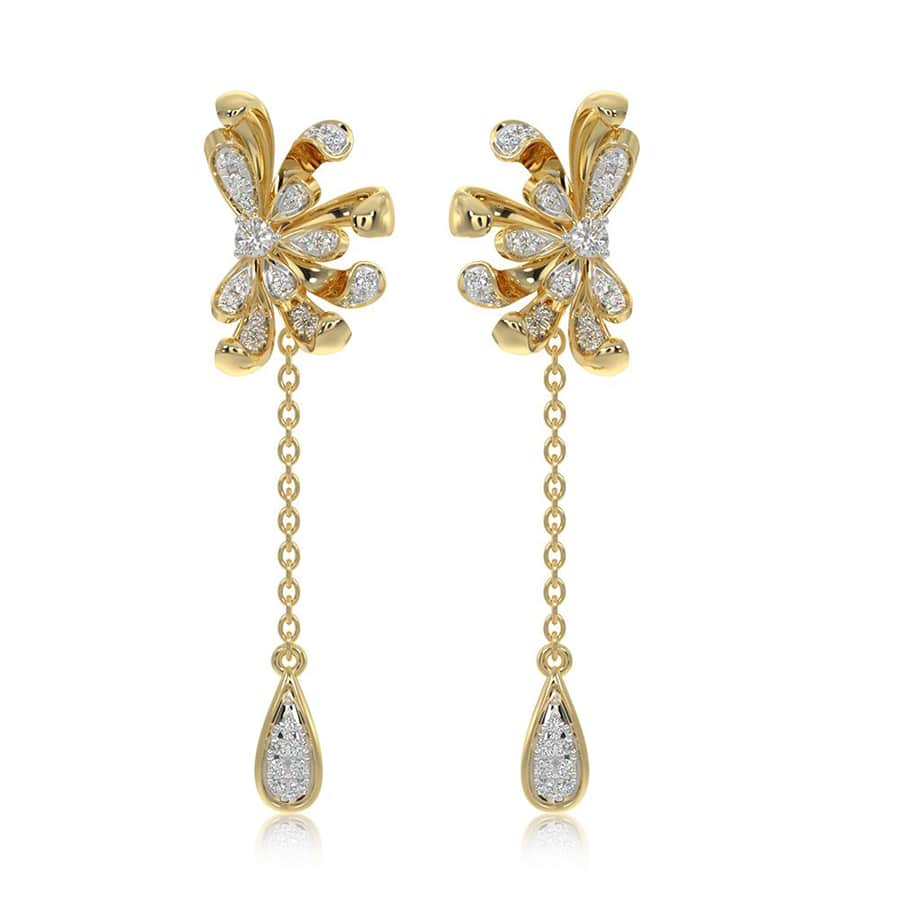 Flower 14Kt Yellow Gold Drop Earrings