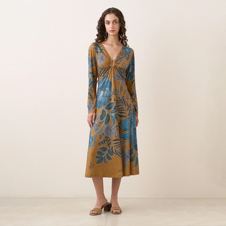 Nikita Madhani In Yavira Gathered Midi Dress