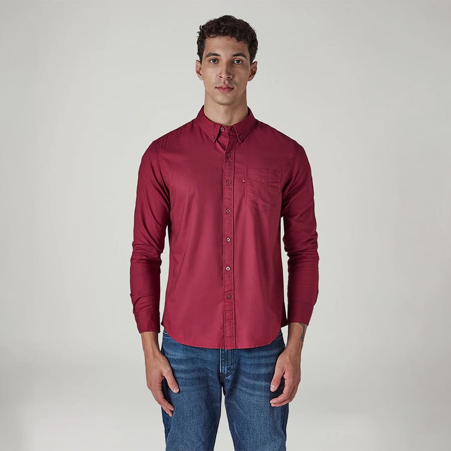 Men's Solid Button Down Collar Slim Fit Oxford Shirt