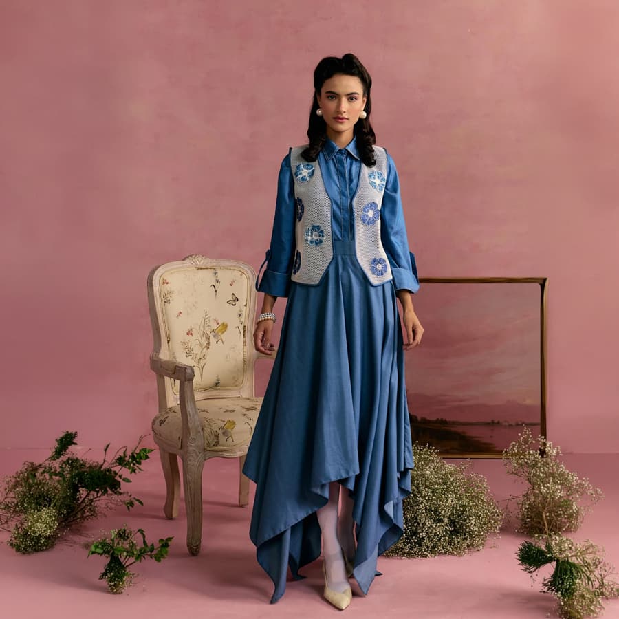 Azure Asymmetric Vest set