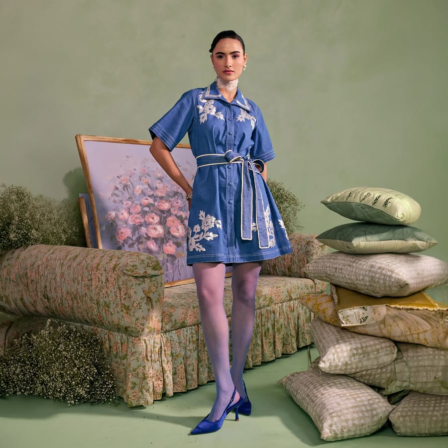 Azure Bloom Patch Dress