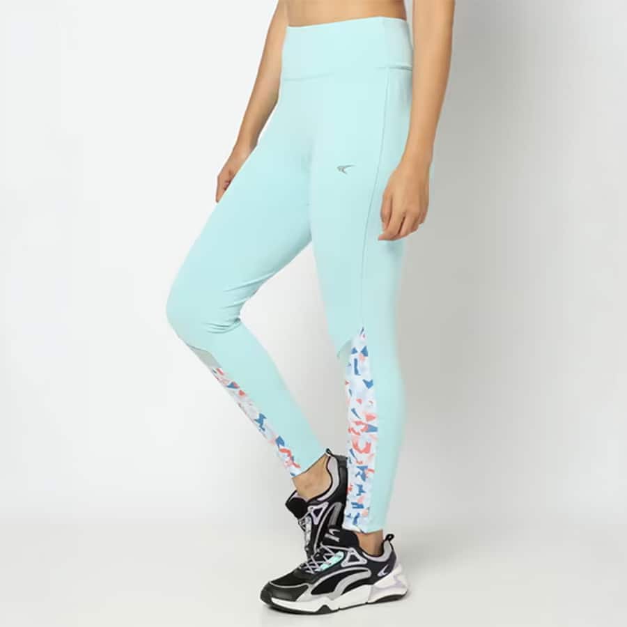 Women Printed Panel Skinny Fit Runner Leggings with Mesh Insert