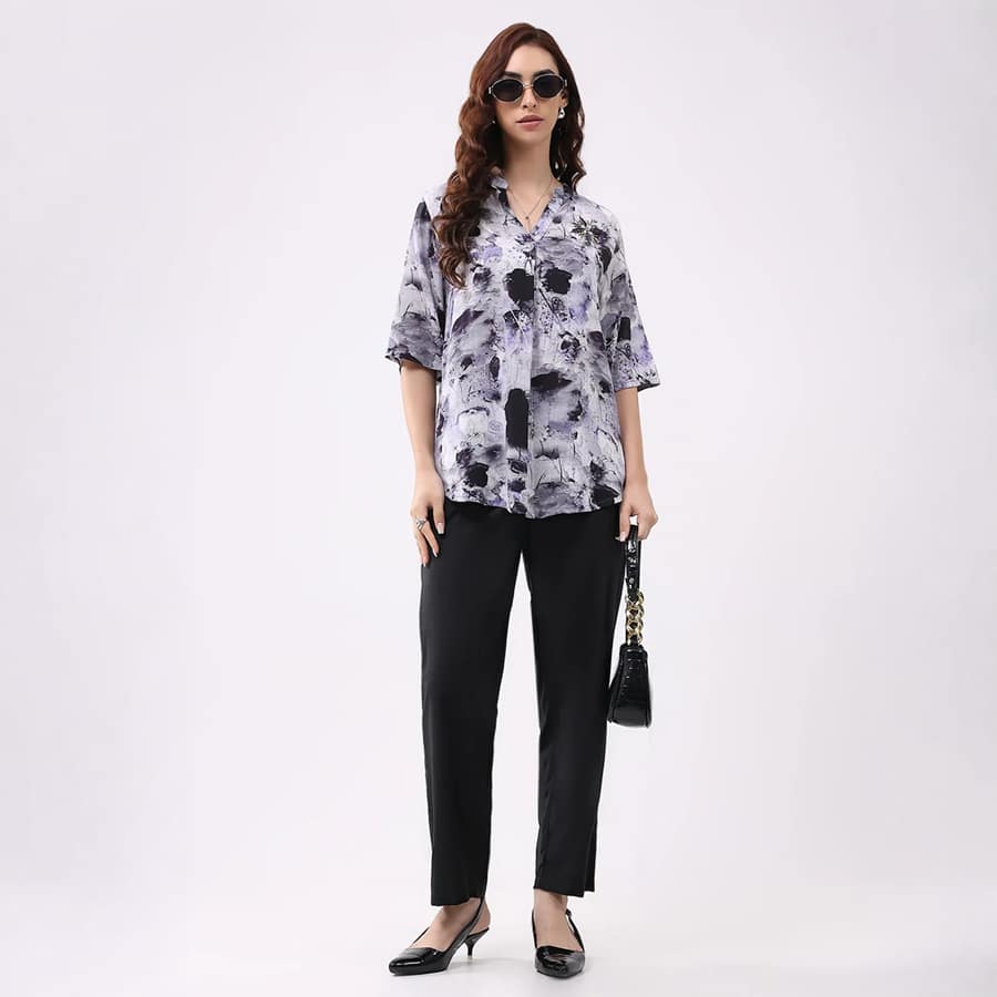 Women Purple Printed Band Collar Cords Set