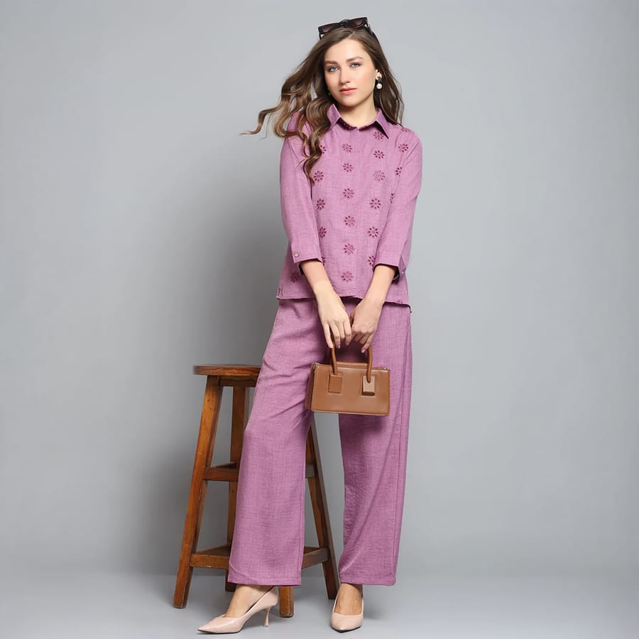 Women Pink Self Design Collar Neck Cords Set