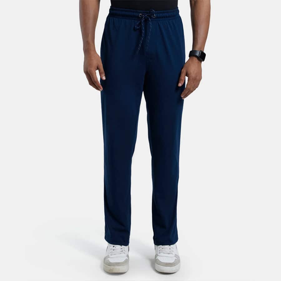 Super Combed Cotton Rich Regular Fit Trackpant with Side Pockets - Navy & Grey Melange