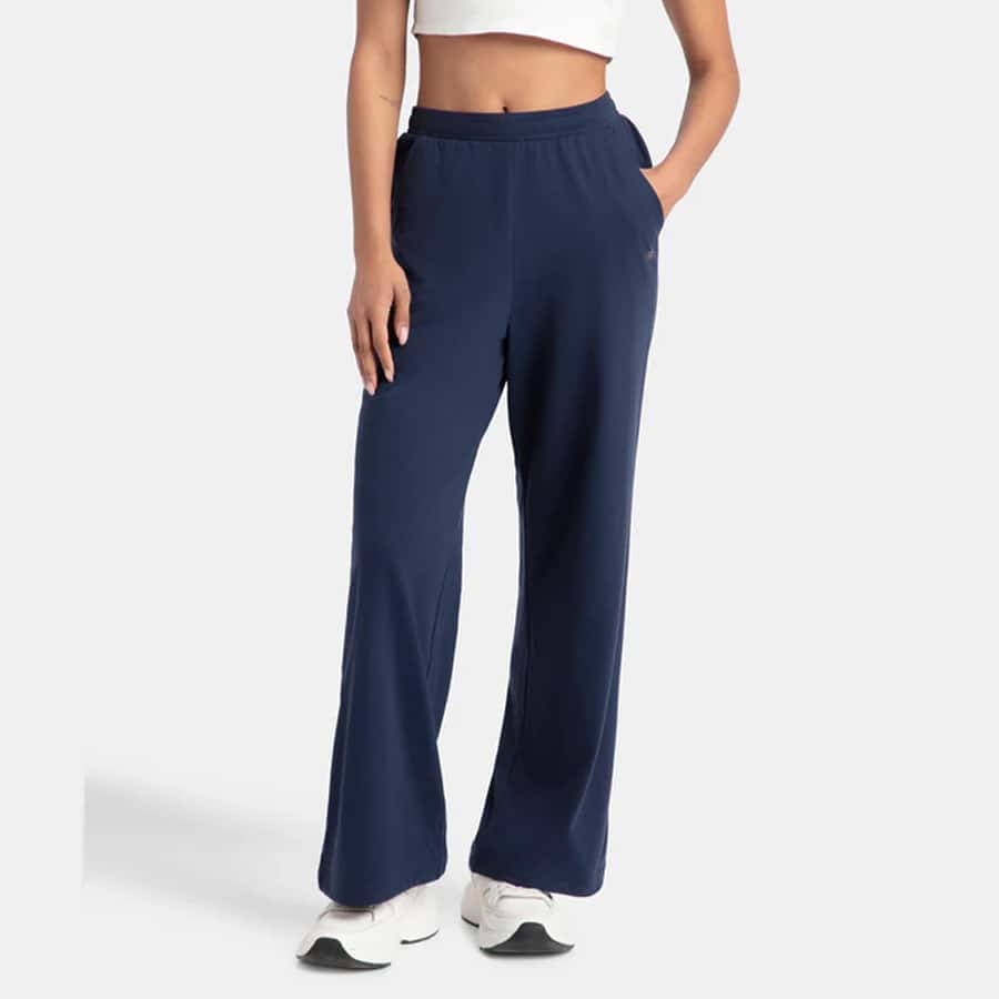 Super Combed Cotton Rich Straight Fit Wide Leg Pants - Navy Blazer