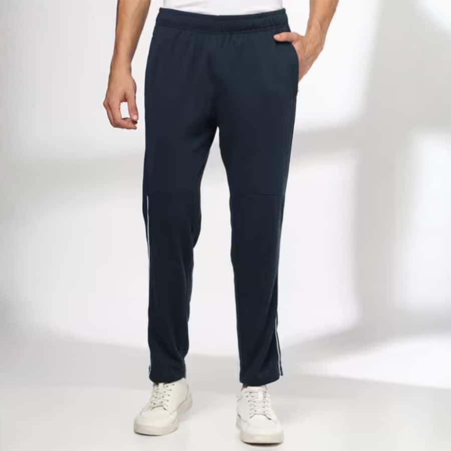 Men Straight Track Pants with Core Part Piping