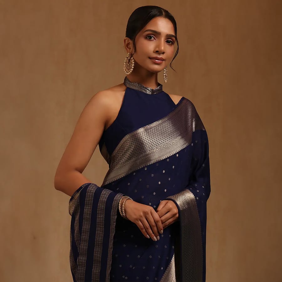 Navy Blue Georgette Zari Woven Saree