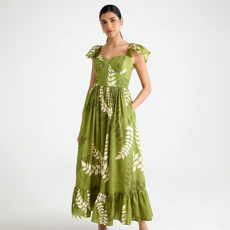 Green Printed Flared Dress
