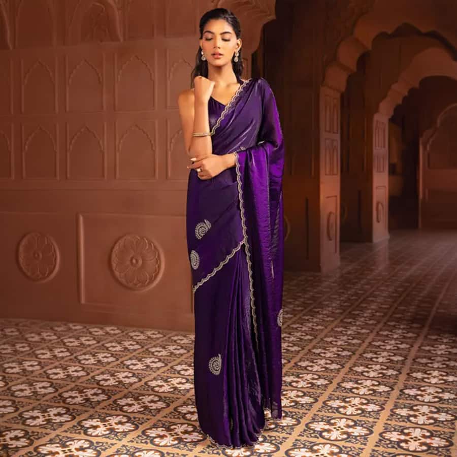 Purple Organza Saree With Stone Work