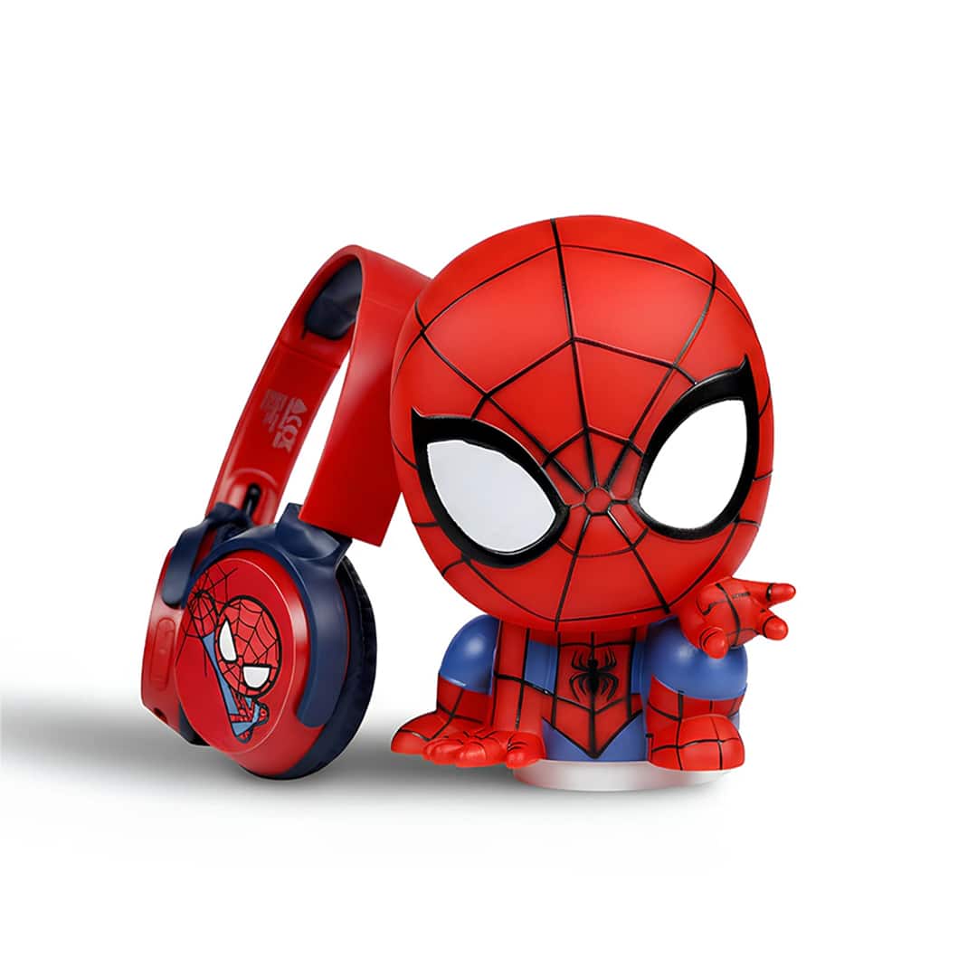 Marvel Spider Man Bluetooth Headphones with Mood Light Gift Set, Kids safe 85dB volume, Swivel Cups, 22H, Red, 3Y+