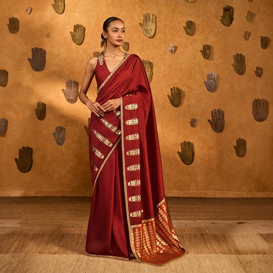 Red Fern Flame Saree