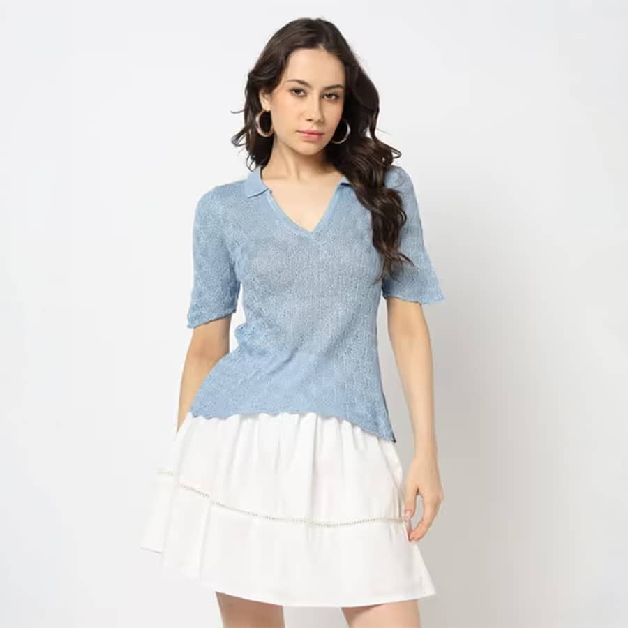 Women Patterned Regular Fit Polo Top