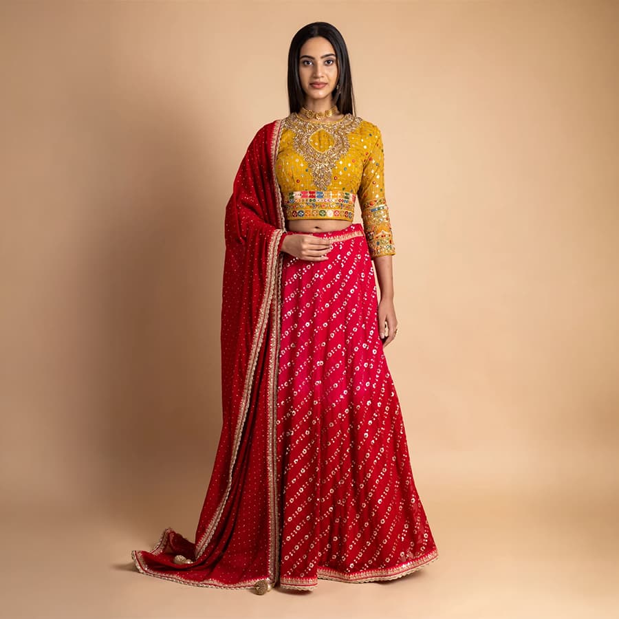 Panna Maroon Georgette Lehenga Set With Readymade Blouse