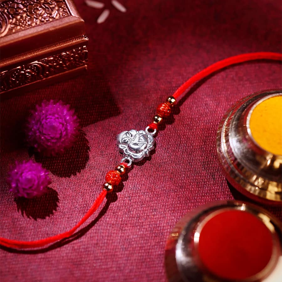 Beautiful Silver Rakhi - Ashtavinayak Mahad Ganesha Design