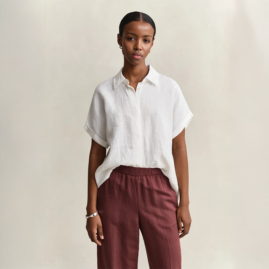 Gant Women White Solid Relaxed Fit Pure Linen Shirt