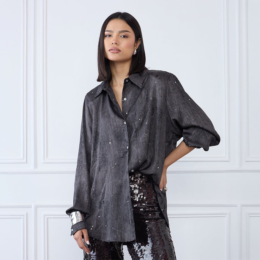 Women Black Collar Shirt
