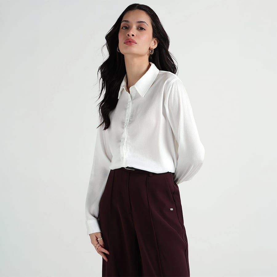 Women White Plain Collar Shirt