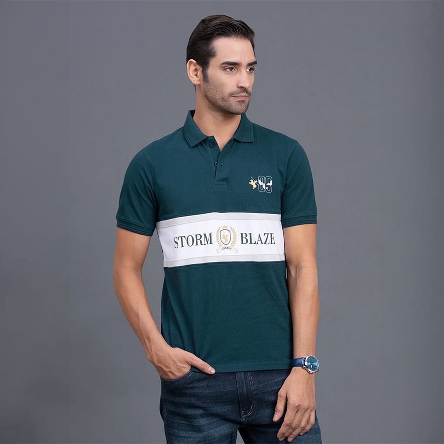 Men's Teal Regular Fit Typography Half Sleeve Casual T-Shirt