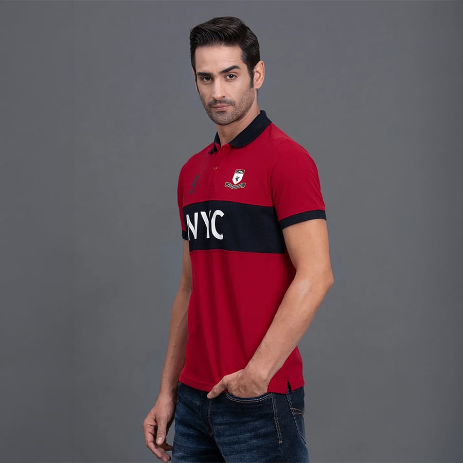 Men's Red Regular Fit Typography Half Sleeve Casual T-Shirt