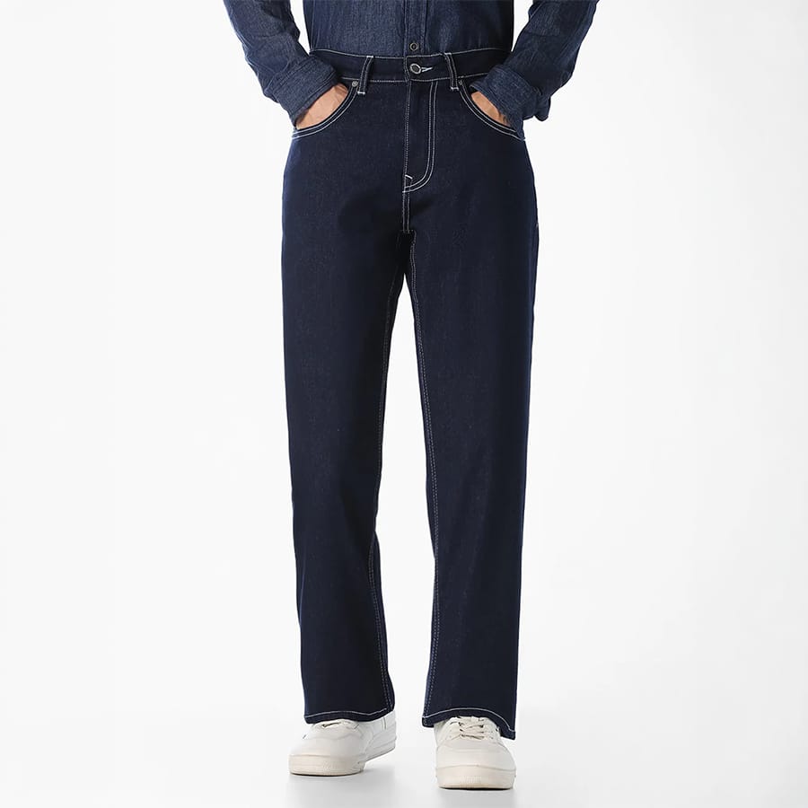 BLUE CONTRAST STITCH BOOTCUT JEANS