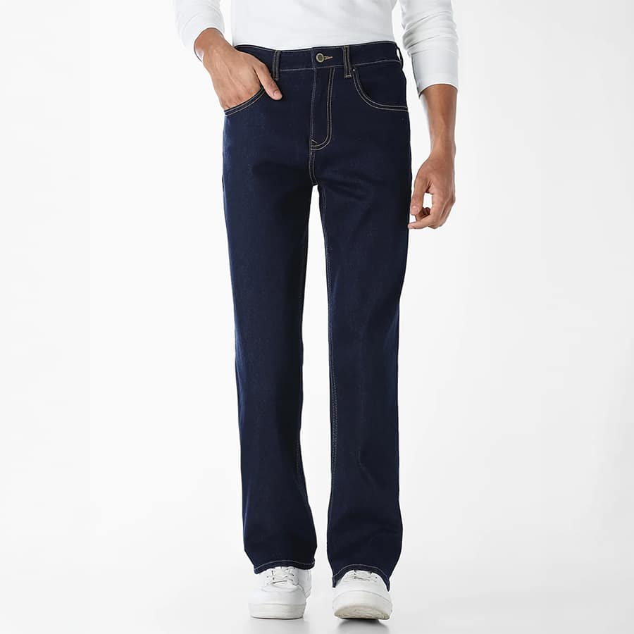 DARK BLUE CONTRAST STITCH BOOTCUT JEANS