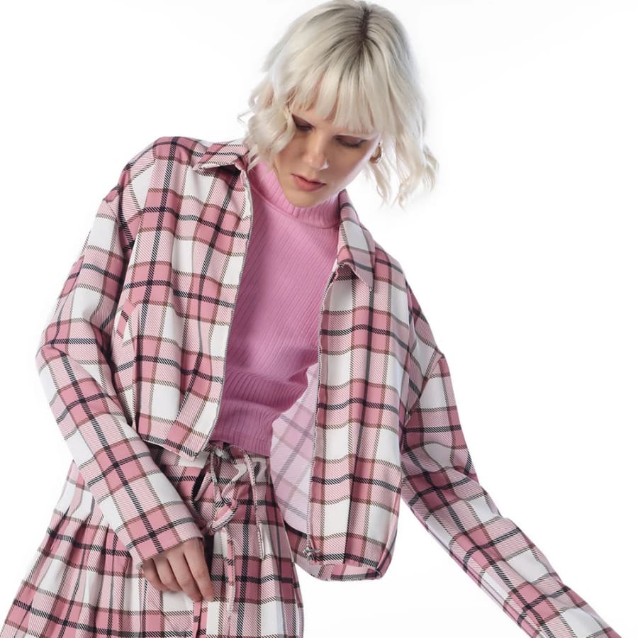 Pink Cropped Check Shirt