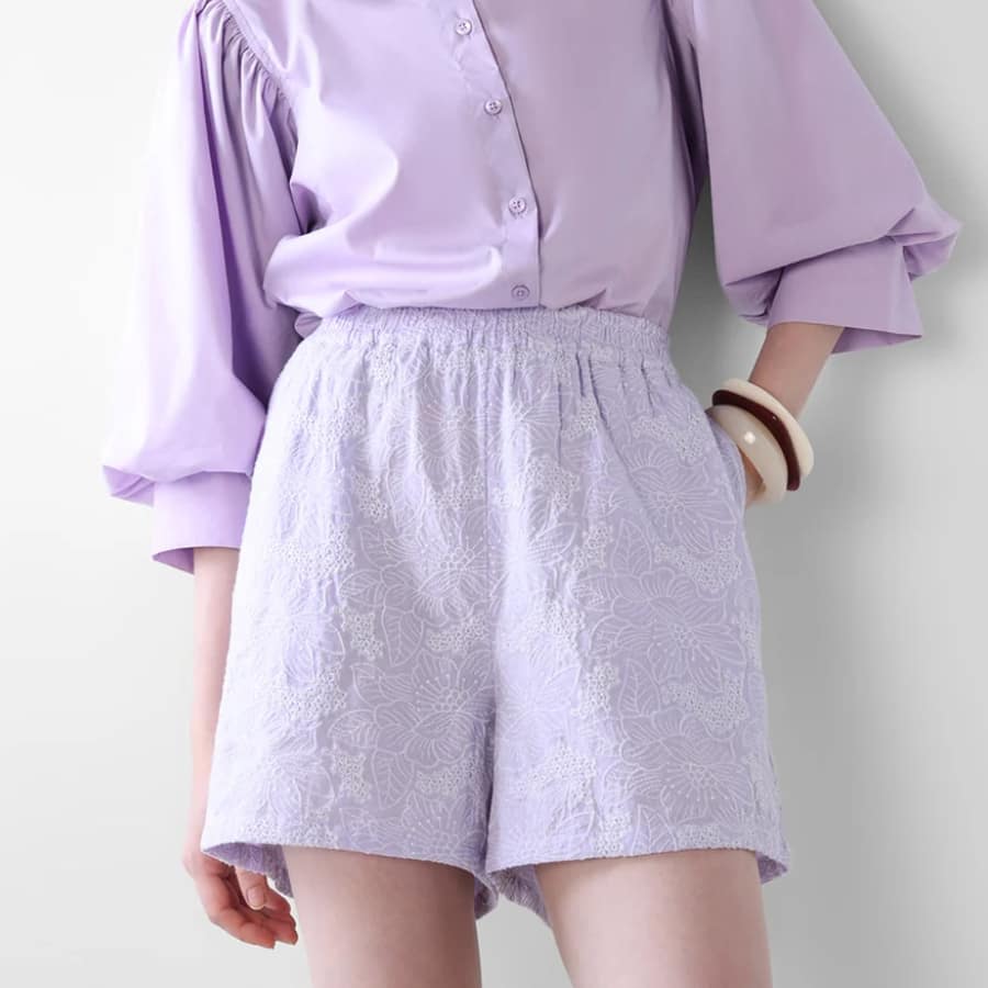 Purple Embroidered Shorts