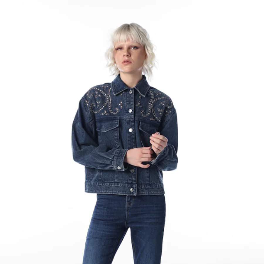 Blue Embellished Denim Jacket