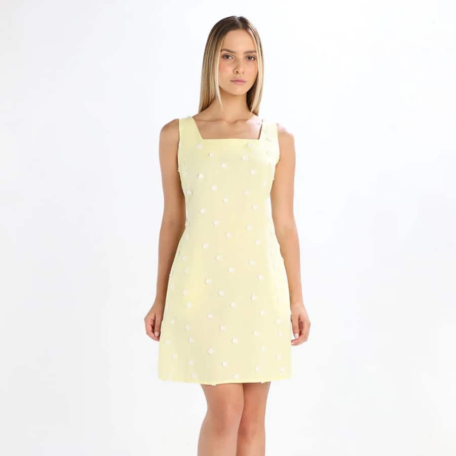 Yellow Embroidered Short Dress