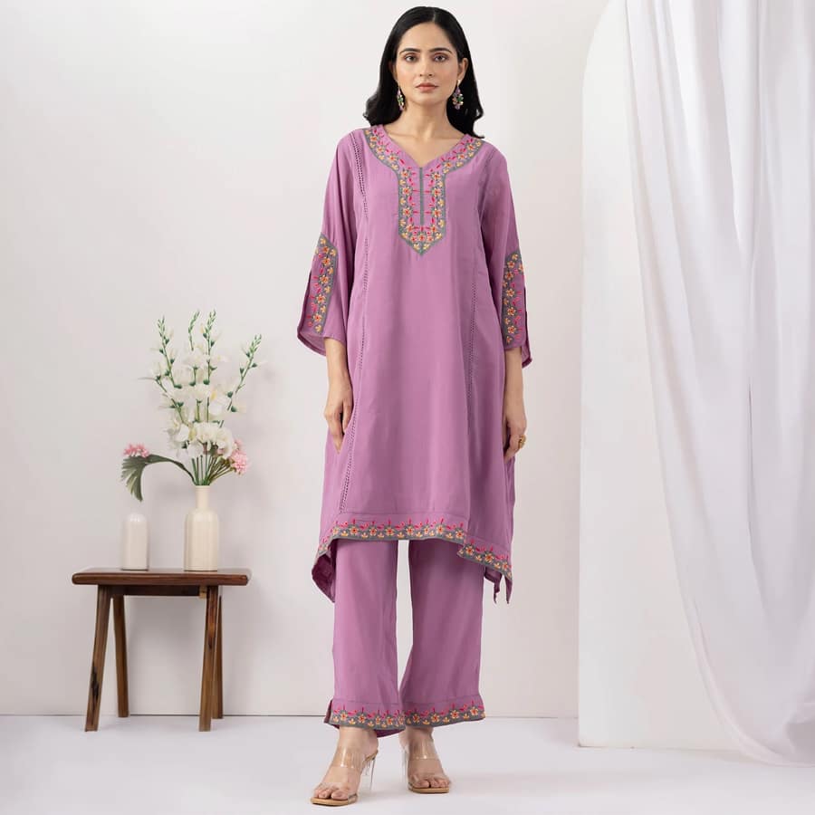 Purple Chanderi Viscose Kurta Set