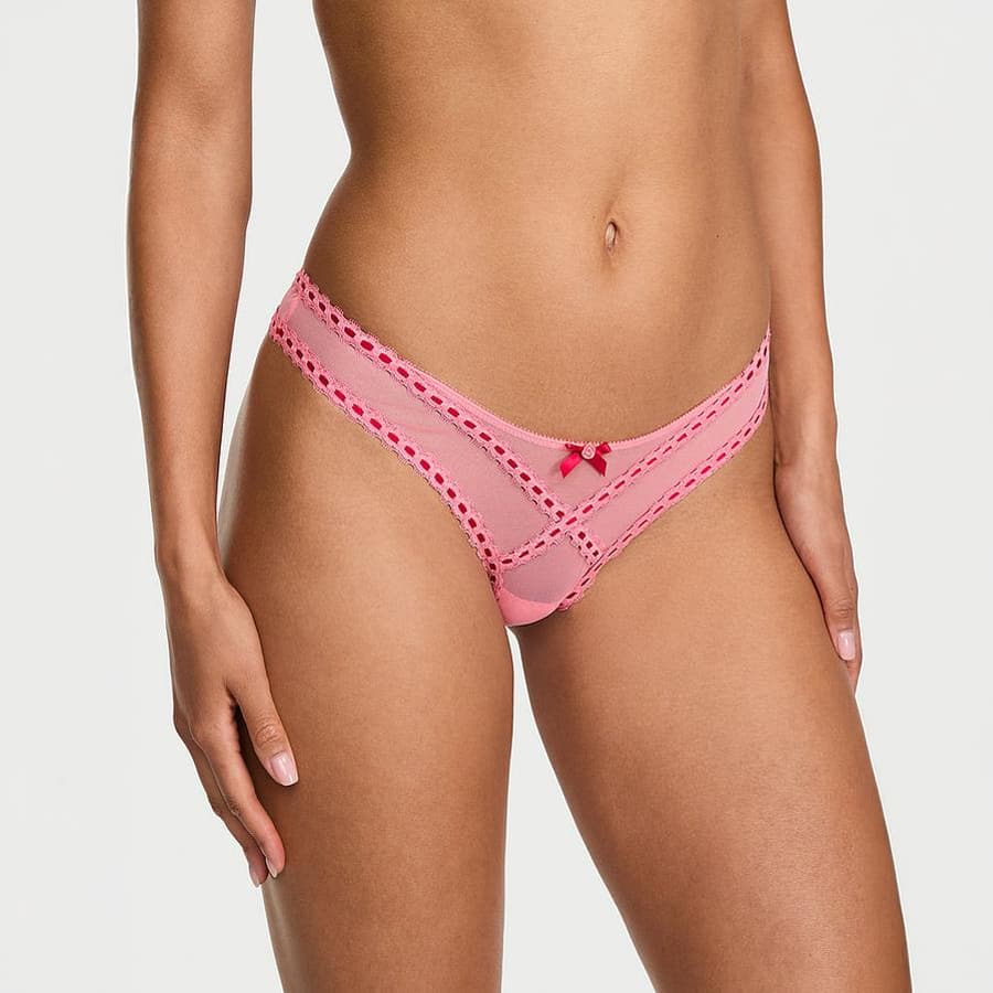 Ribbon Slot Mesh Brazilian Panty
