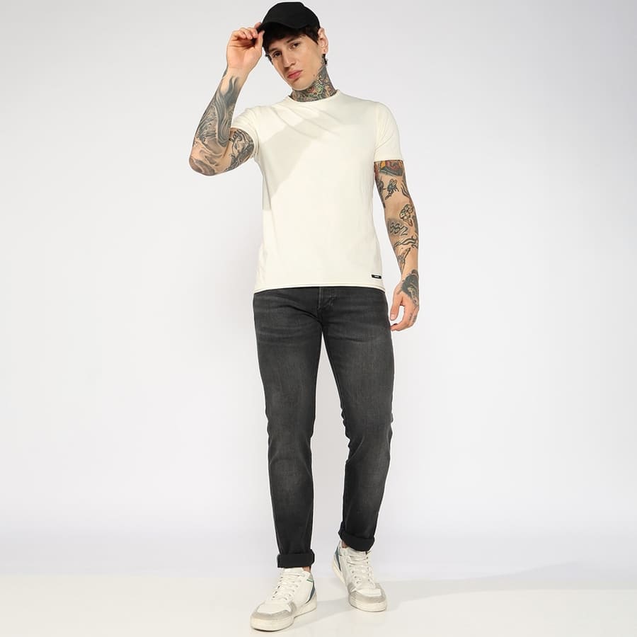 Slim Fit Light Black Jeans With Button Closure