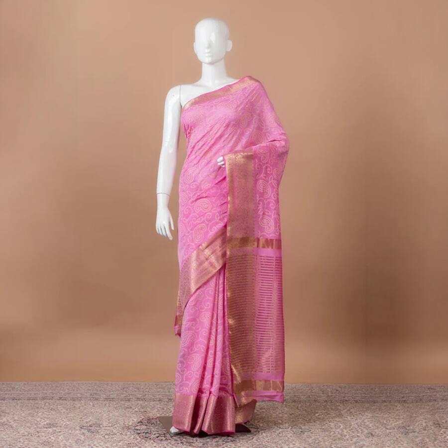 Kumud Banarasi Chanderi Silk Saree with bandhini print – Magenta