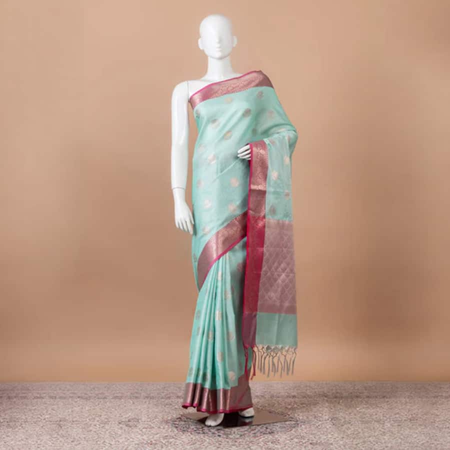 Kumud Banarasi Tissue Silk – blue