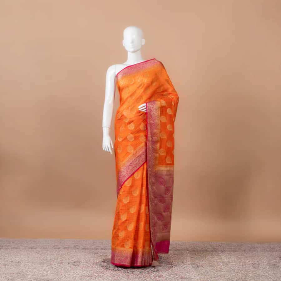 Neelkamal Banarasi Chanderi Silk with leaf butti – Orange