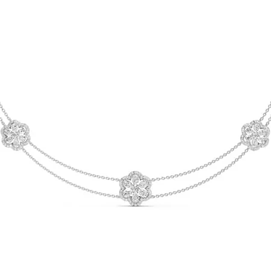 Blossom 3 Flowers Pear Diamond Necklace 3.11 Carat