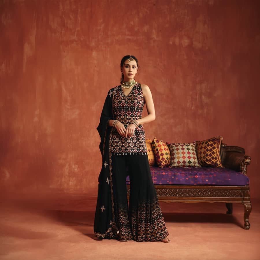 Black Georgette Sharara Set