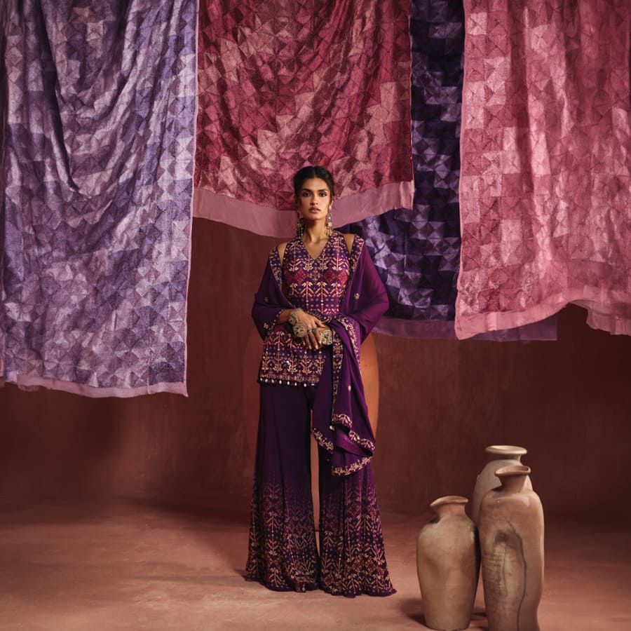 Dark Violet Georgette Sharara Set