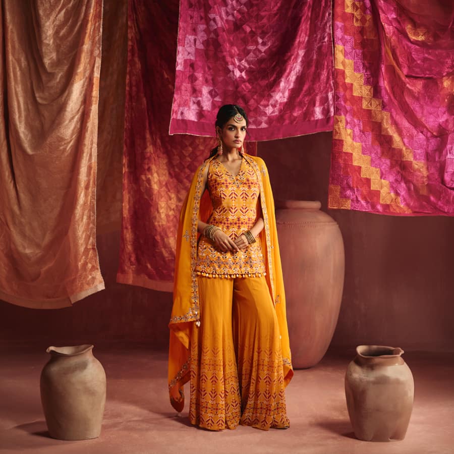 Marigold Georgette Sharara Set