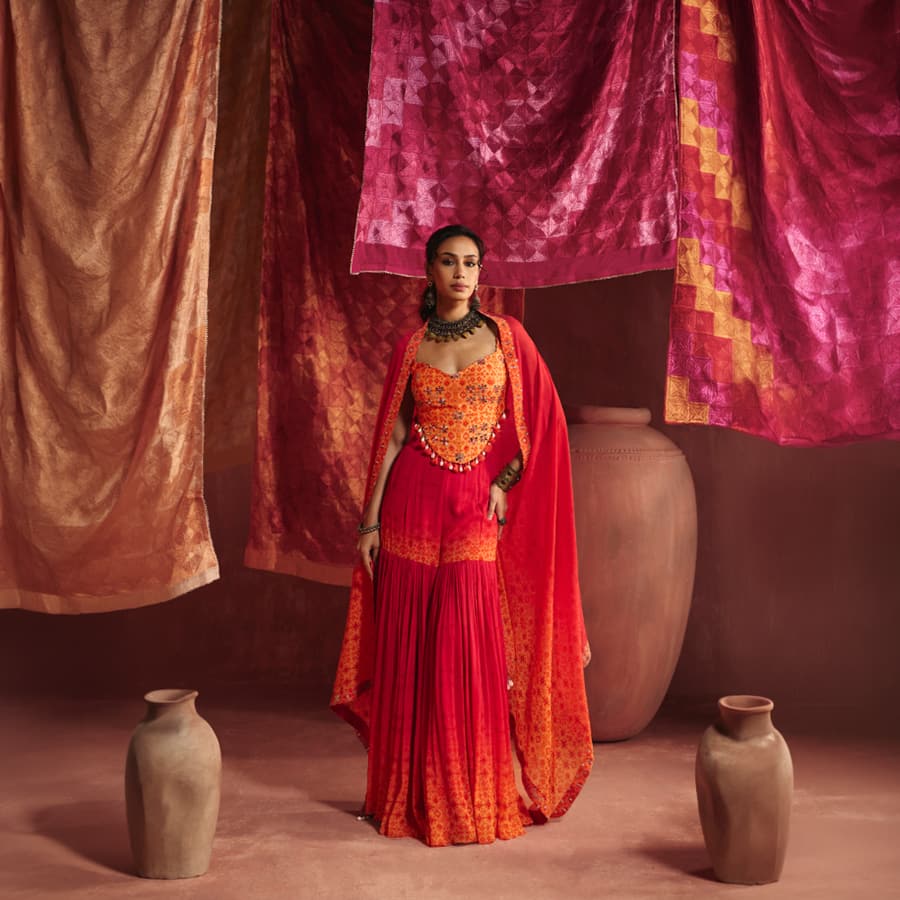 Ombre Tangerine Georgette Garara Set
