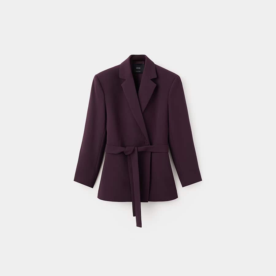 Double-breasted belted suit blazer