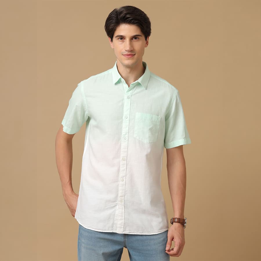 Men Contemporary Fit Linen Blend Half Sleeve Solid Shirt
