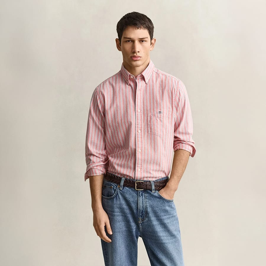 men red striped regular fit classic oxford shirt