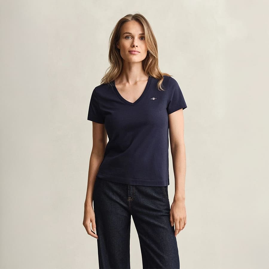 women navy blue solid regular fit pure cotton t-shirt