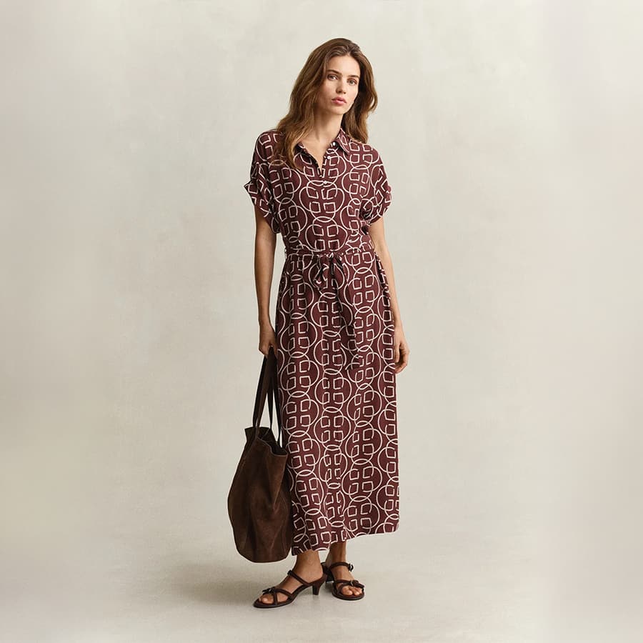 women brown monogram relaxed fit monogram dress