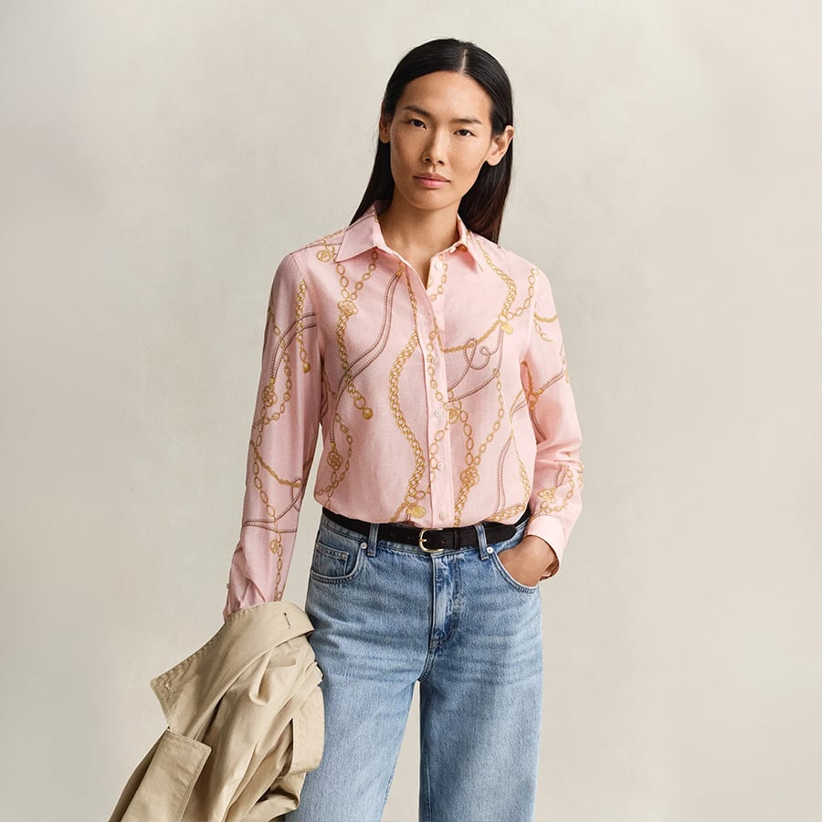 women pink printed regular fit shirt
